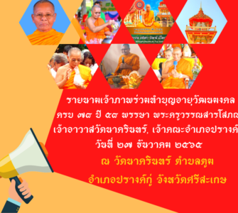 รายนามเจ้าภาพร่วมทำบุญอายุวัฒนมงคล ๗๘ ปี ๕๘ พรรษา พระครูวรรณสารโสภณ (เฟื่อง รวิวณฺโณ) เจ้าอาวาสวัดนาครินทร์, เจ้าคณะอำเภอปรางค์กู่ วันที่ ๒๗ ธันวาคม ๒๕๖๕